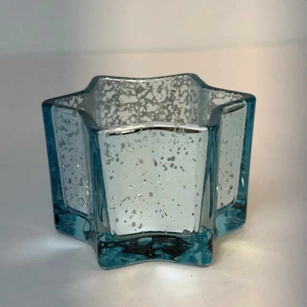 Blue Glass Star Candle Holder Teal Votive Coastal Decor NEW
